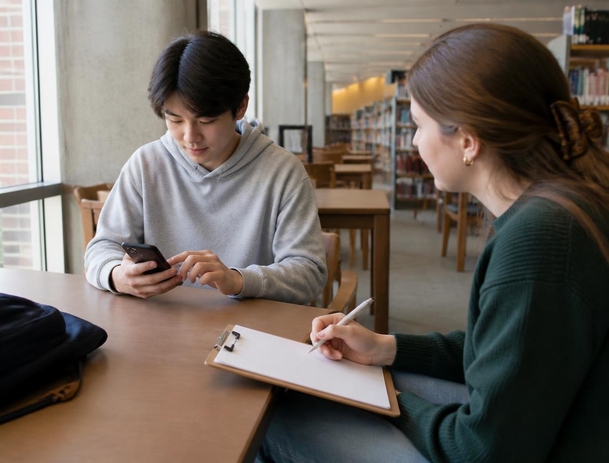 同学在图书馆里做可用性试用与记录